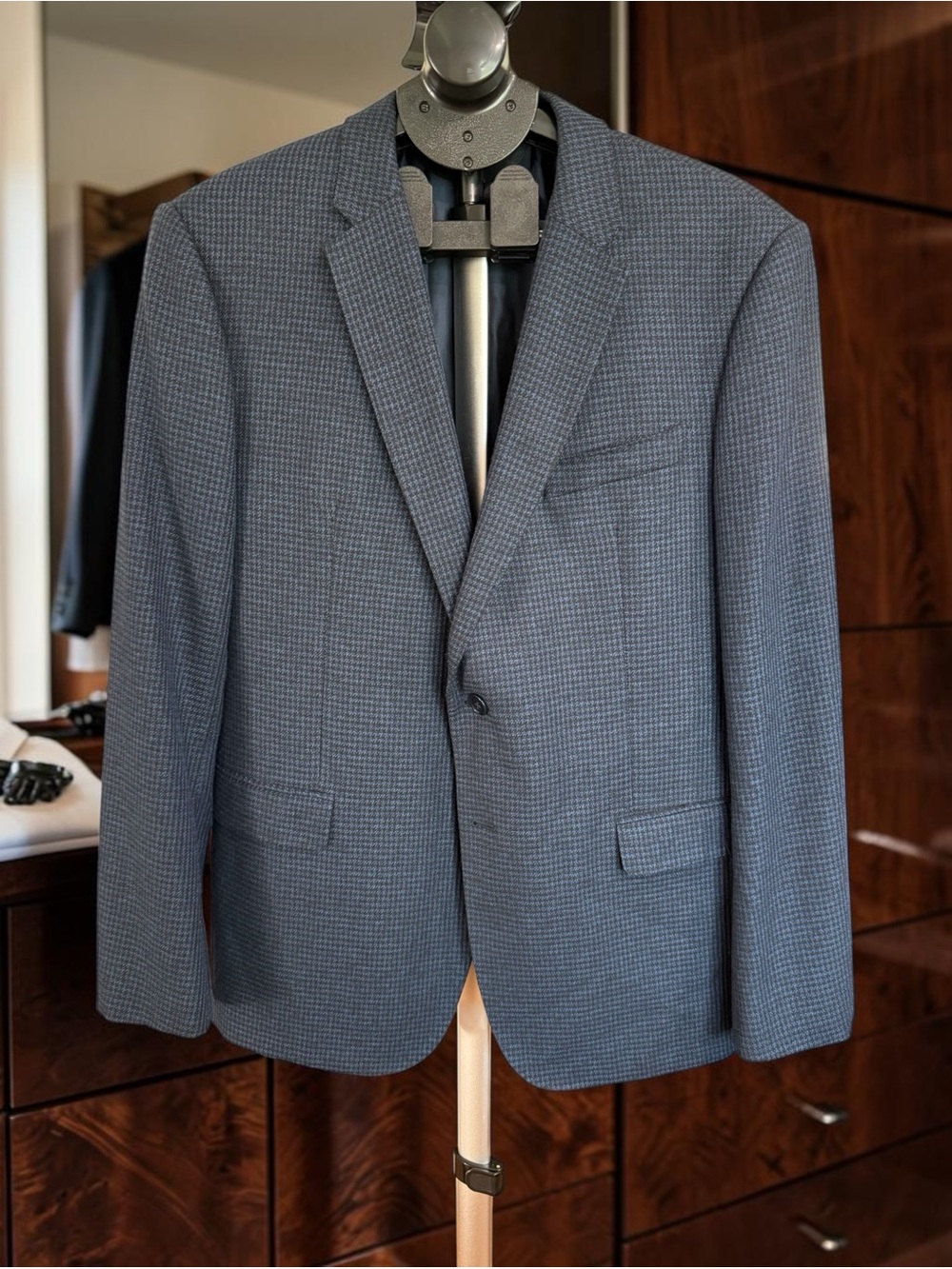 Armani Collezioni M Line Mens Virgin Wool Houndstooth Blazer Sport Coat